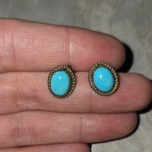 925 Silver Vintage Herman Lee Signed Turquoise Stud Earrings